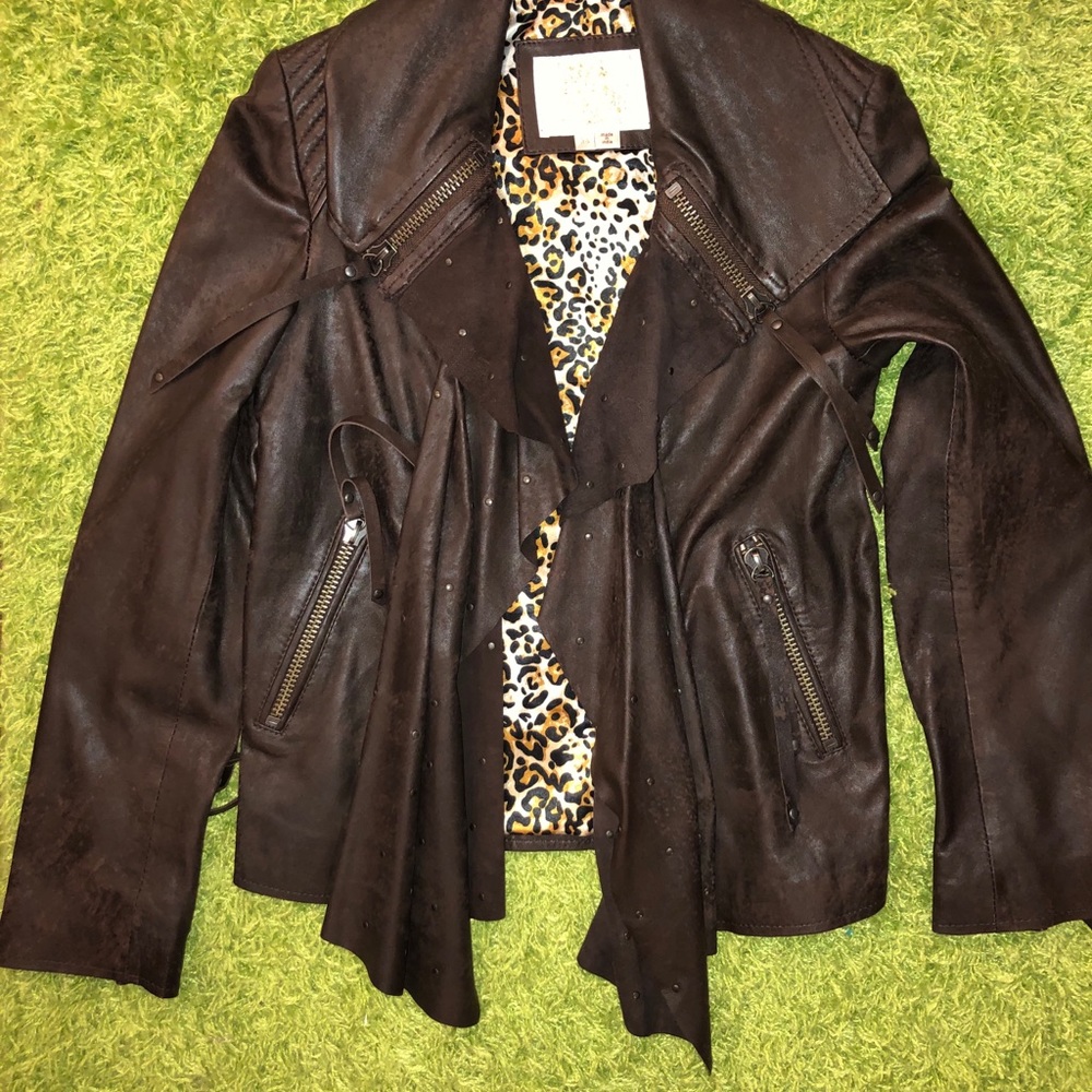 Sara Berman  Leather Brown Open Drape Jacket  XS